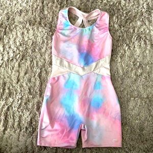 Girls Tie-Dye Gymnastics Biketard- pink